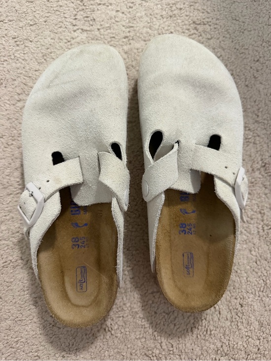 Birkenstock Shoes - Birkenstock Off-White Suede Boston Clogs